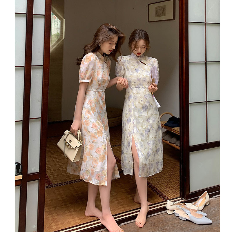【司藤小姐】2021年新款夏季旗袍改良年轻款中长款碎花连衣裙